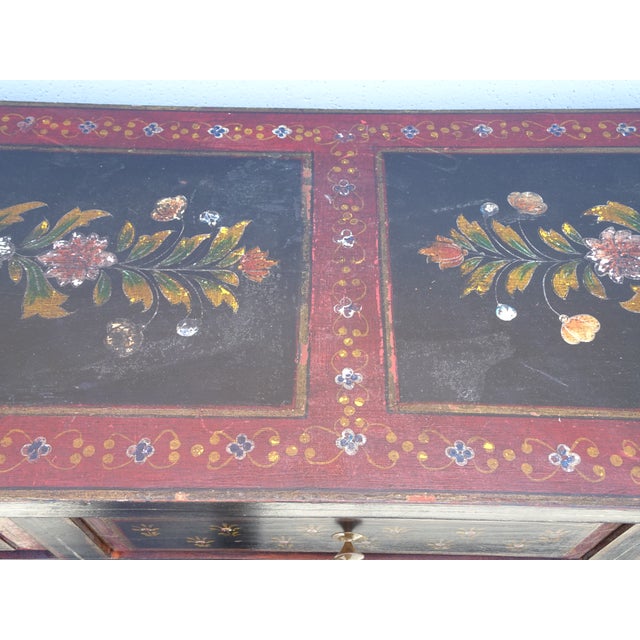 Vintage French Country Red Floral Console Table W a Floral Shelf For Sale - Image 14 of 16