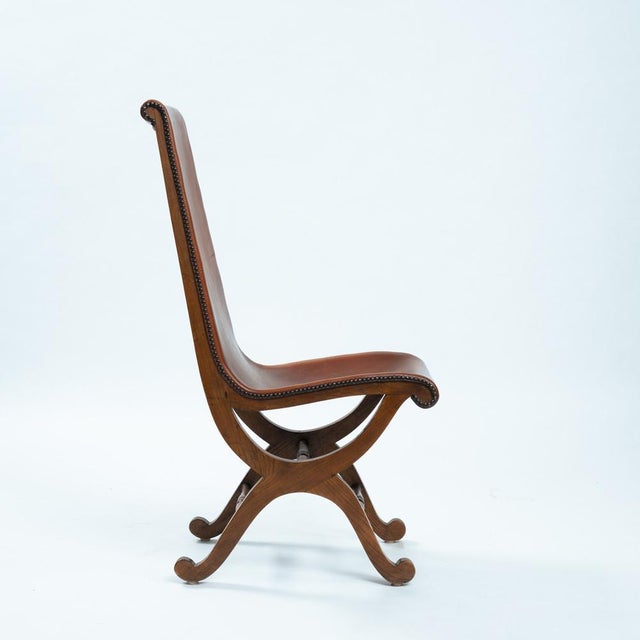 Mid-Century Modern Chair in Brown Leather and Oak by Pierre Lottier for Almazan, 1970s For Sale - Image 3 of 18