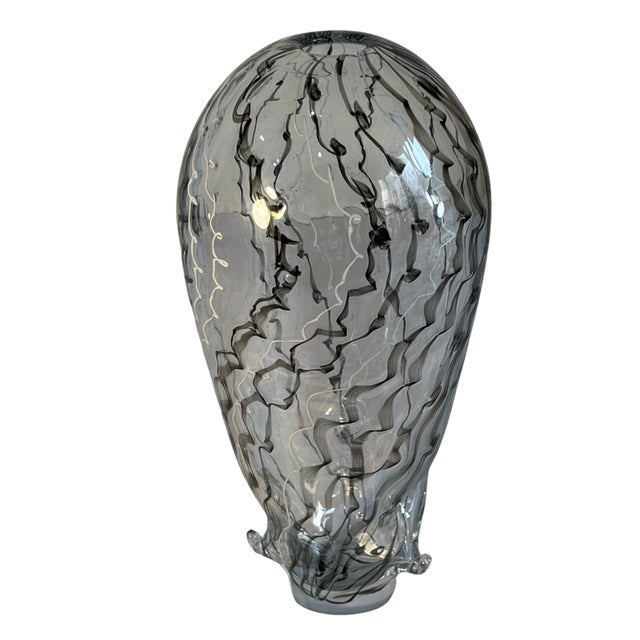 Black Graphic Pilchuk Torpedo Shaped & Rectangular Murano Style Art Glass Vases- A Pair For Sale - Image 9 of 18