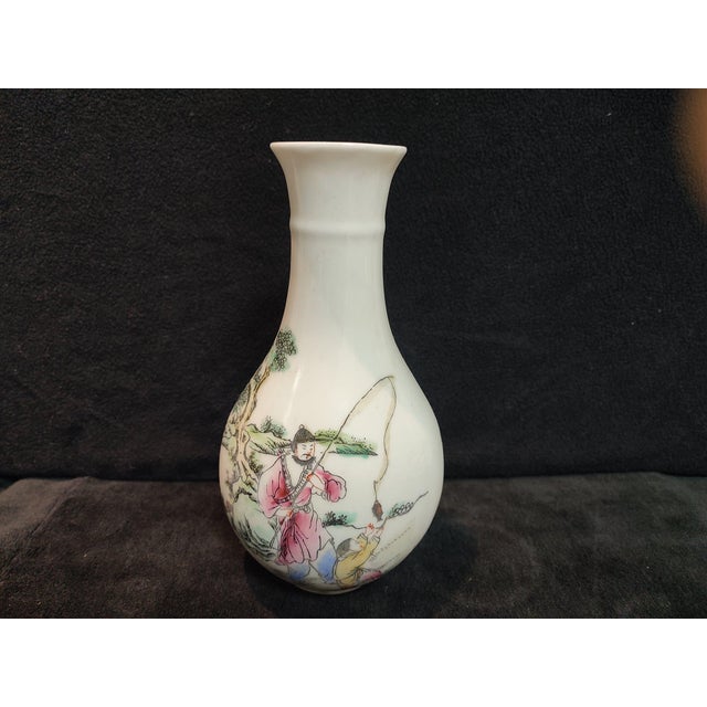 Chinese Old Ceramic Vase,Jurentang Marked Famille Rose Porcelain Vase Hand Drawing Figures Fishing Pattern For Sale - Image 4 of 11