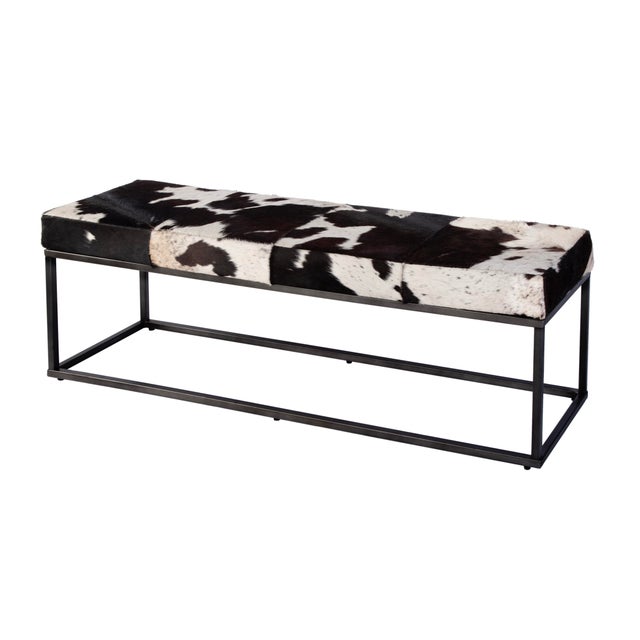 Metal Stinson 54 in. W Rectangular Hair-on-Hide and Iron Accent Bench, Black and White For Sale - Image 7 of 7