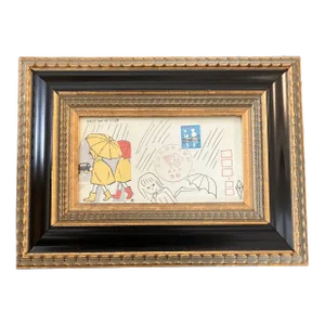 Contemporary Original Judy Henn Abstract Ink Drawing “First Day With Rain” Framed