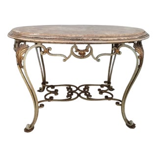 Wrought Iron and Marble Coffee Table For Sale
