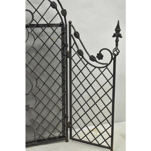 Antique Gothic Arts & Crafts Wrought Iron Scrolling Folding Fireplace Screen For Sale - Image 9 of 18