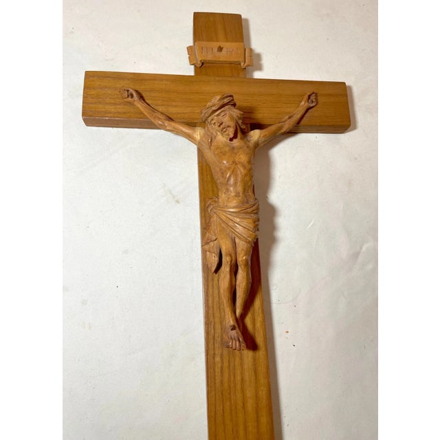 Up for sale is a wonderful antique hand carved wooden religious wall crucifix. It's completely carved by hand with very...