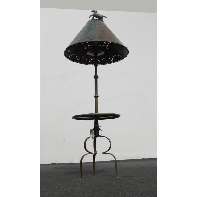 Wrought Iron Western Cowboy Horse Motif Floor Lamp With Metal Shade