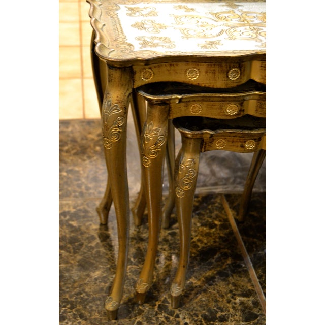 1970s Set of 3 Marked Florentine Giltwood Nesting, Stacking Tables Bohemian Chic, Italy For Sale - Image 10 of 18