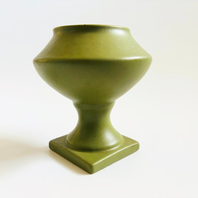 Vintage Green Ceramic Pedestal Planter Vase For Sale - Image 4 of 9