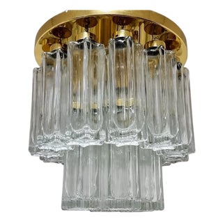 Mid-Century Modern Brass Glass Ceiling Light from Glashütte Limburg, 1980s For Sale