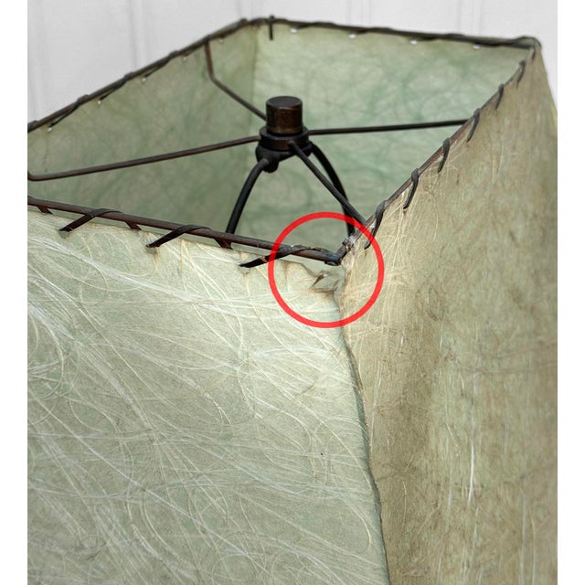 Mid-Century Atomic Green & Gold Ribbon Candy Table Lamp W/ Fiberglass Shade For Sale - Image 11 of 13