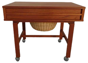 Danish Teak Sewing Table on Wheels, 1960s