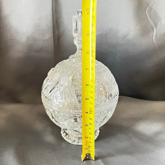 Antique American Brilliant Cut Glass Lidded Jar Hobstar Pedestal For Sale - Image 4 of 12