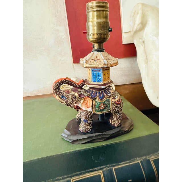 Japanese Vintage Japanese Satsuma Elephant Table Lamp Hand-Painted Made in Japan For Sale - Image 3 of 12