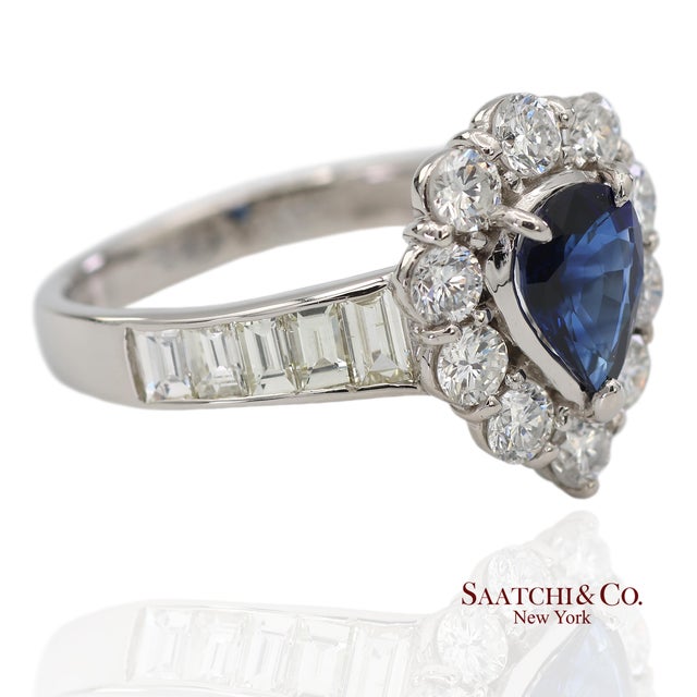 Contemporary Gia Certified Platinum 900 Blue Sapphire and Natural Diamond Ring, Size 6.25 For Sale - Image 3 of 13