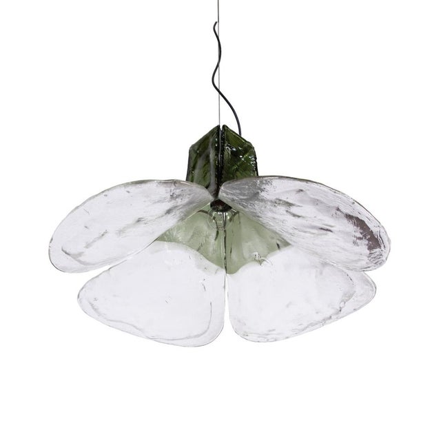 Tulip Pendant Lamp in Green and Clear Murano Glass by Carlo Nason for AV Mazzega, Italy, 1960s For Sale - Image 9 of 12