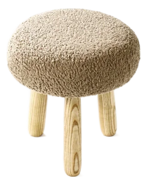 Custom Awassi Tripod Ottoman Footstool — Turned Ash Legs — Camel Tan Bouclé