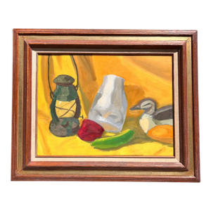Mid-Century Modern Framed Yellow Still Life Oil Painting