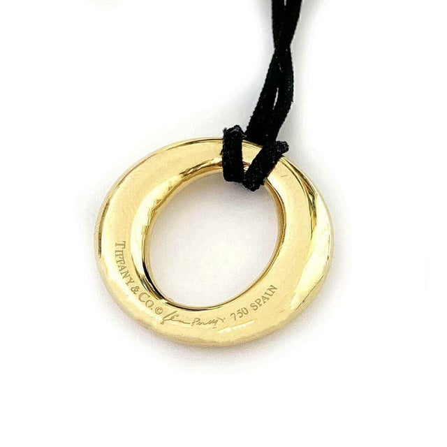 Contemporary Tiffany & Co. Peretti Sevillana 18k Yellow Gold & Black Cord Pendant Necklace For Sale - Image 3 of 4