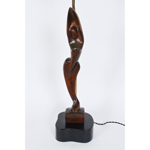 Coffee 1950s Tall Yasha Heifetz Mahogany Figural Table Lamp For Sale - Image 8 of 13