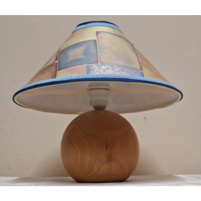 Vintage Table Lamp with Turned Maple Base and Fabric Shade from Brilliant, 1980s For Sale - Image 6 of 8