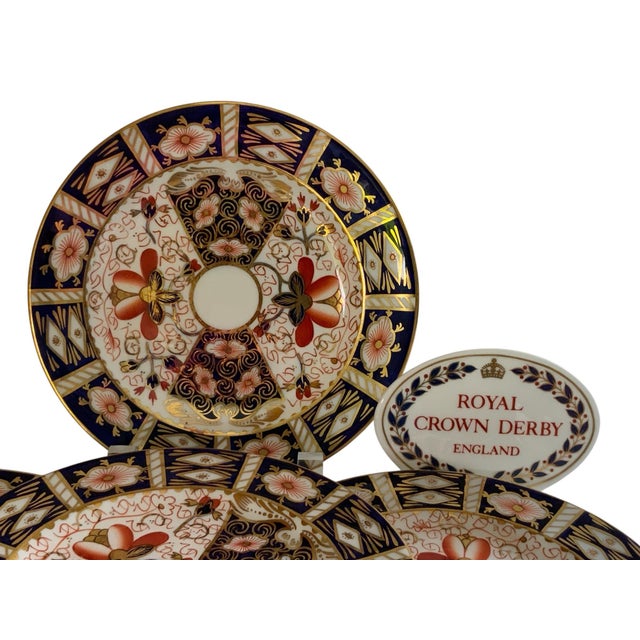 Set of 4 Antique Royal Crown Derby Traditional Imari Bone China Dessert/Pie Plates Made in England 1921. Each is Approx....