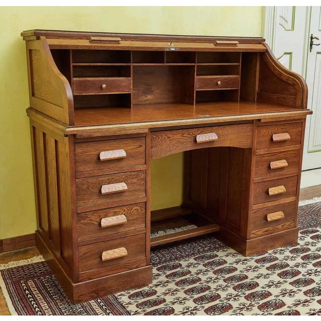 Antique American Desk with Roller Blind For Sale - Image 9 of 16