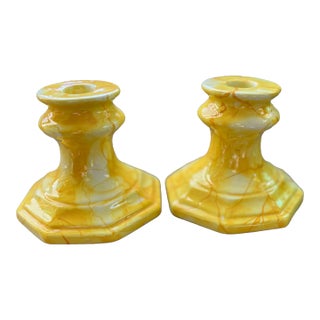 Vintage Este Ceramiche Italian Candlestick Holders in Daffodil-A Pair For Sale