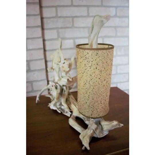 Beige Mid Century Modern Driftwood Table Lamp With Shade - Set of 2 For Sale - Image 8 of 11