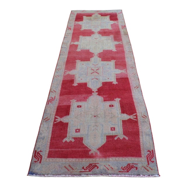 Textile 1970s Red Kurdish Herki Hand-Knotted Distressed Runner Hallway Decor For Sale - Image 7 of 13