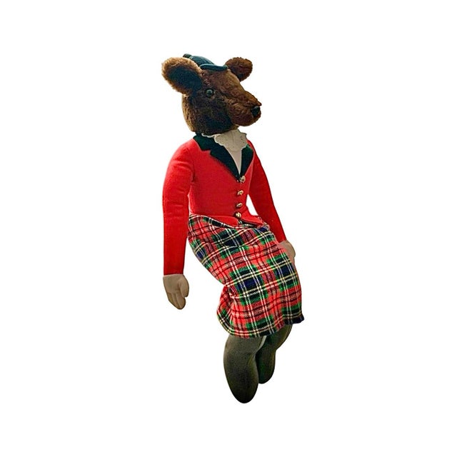 English Fox Doll Large Stuffed Animal Seated Position Vintage English Equestrian Decor For Sale - Image 3 of 6