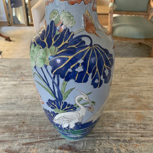 Vintage Blue Handpainted Chinese Porcelain Crane Vase Chairish