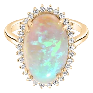 Fire Opal Cocktail Halo Diamond Ring in 14k Gold Ring Size 7