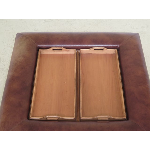 Traditional Square Leather Top Coffee Cocktail Table With Trays Chairish