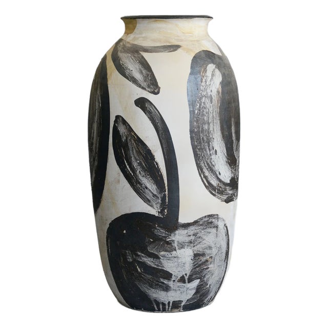 Abstract Studio Pottery Black and White Vase, 1980s For Sale