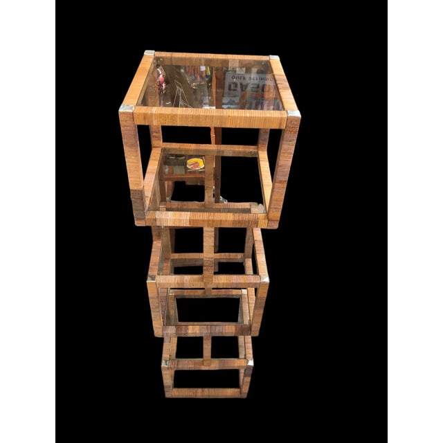 1970s Brass Rattan Wrapped Cube Square Etagere With Six Glass Shelves ...