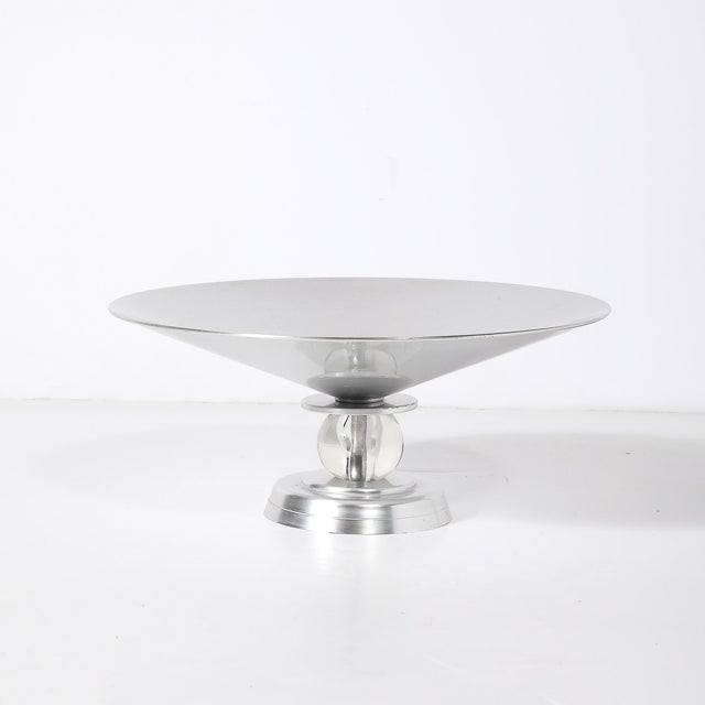 Kensington Ware Art Deco Brushed Aluminum & Glass Centerpiece Bowl Signed Kensington For Sale - Image 4 of 14