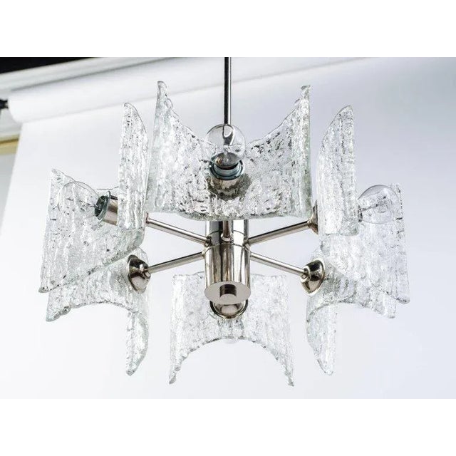 Kalmar German Mid-Century Modern Chandelier With Textured Glass by Kalmar, C. 1960's For Sale - Image 4 of 11