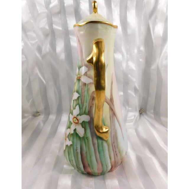 1990s Jean Pouyat Limoges Signed Chocolate Pot Set With Hand Painted Daffodils For Sale - Image 4 of 18
