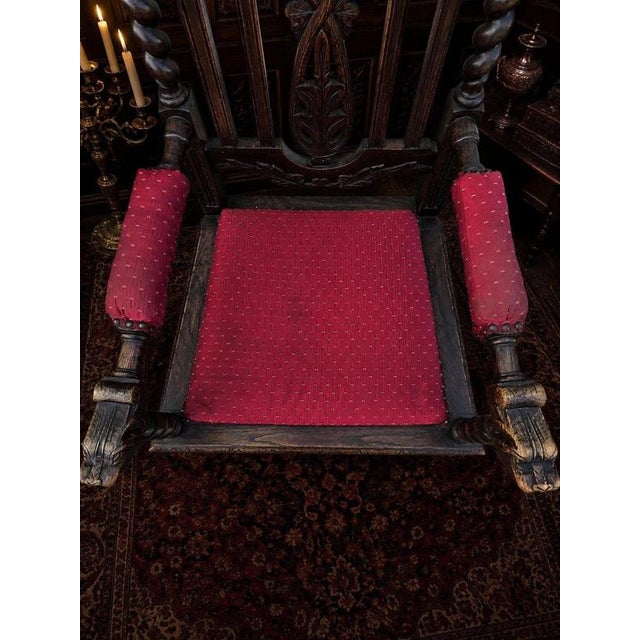 Red Victorian Jacobean Revival Carved Oak Dining Chairs, 1890s, Set of 6 For Sale - Image 8 of 18
