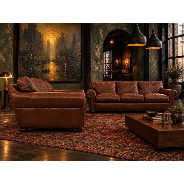 Vintage Cognac Leather 3-Seater Sofas, Pair For Sale - Image 11 of 17