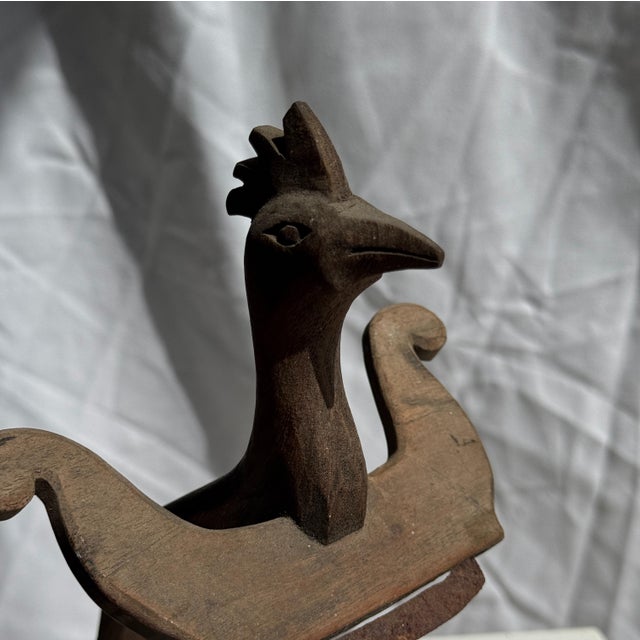 Brown Traditional Indonesian Decorative Wooden Bird on a Base with Crest For Sale - Image 8 of 17