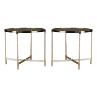 Pair of Mid-Century Brass & Steel Side Tables in the Manner of Maison Jansen For Sale