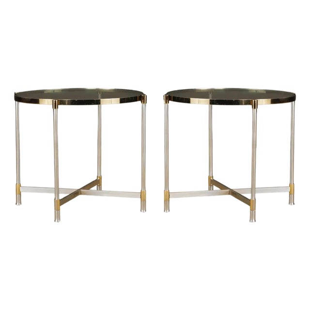 Pair of Mid-Century Brass & Steel Side Tables in the Manner of Maison Jansen For Sale