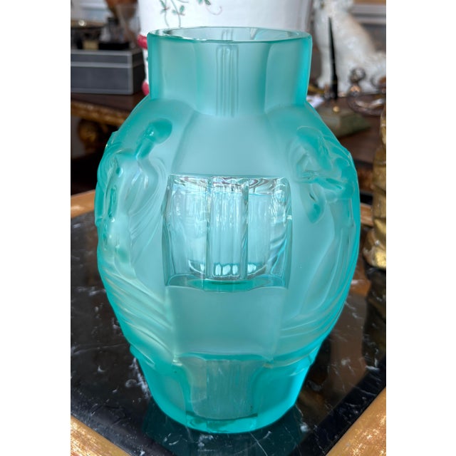 Art Deco Style Desna Czech Aqua Glass Vase For Sale - Image 4 of 7