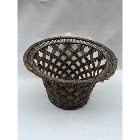 Rustic Antique Large Woven Cachepot Basket For Sale - Image 3 of 10