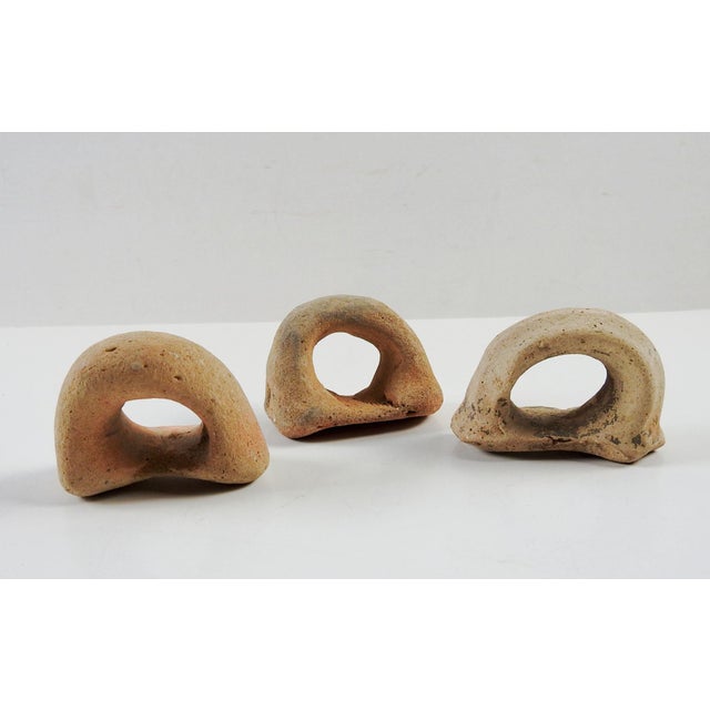 Group of 3 ancient Mediterranean terracotta pottery handle fragments . I have several sets of these, colors vary from...