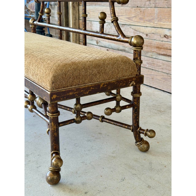 Vintage Hollywood Regency Gilt Metal Ball Finial Bench For Sale - Image 9 of 12