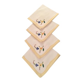 Springtime Floral Embroidered Linen Napkins - Set of 4 For Sale