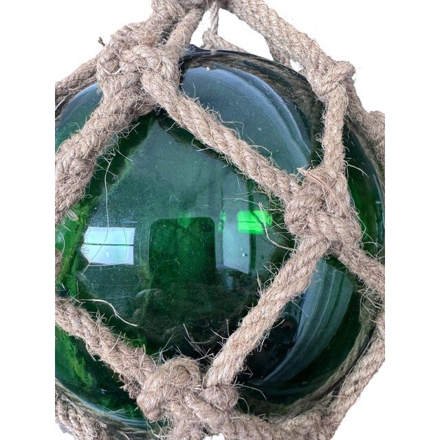 Textile Vintage Green Glass Fishing Float in Jute Rope Netting For Sale - Image 7 of 12