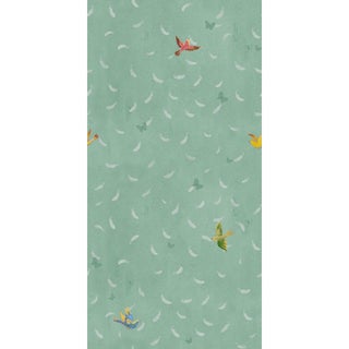 Sample - Feathers (var. 1) Wallpaper by Paule Marrot in Green For Sale